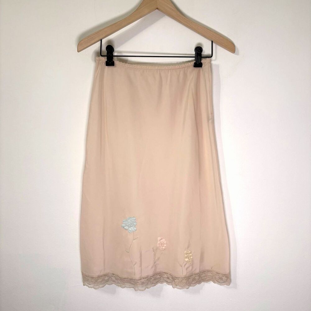 Vintage Corhan Noumair Lingerie Slip Skirt Lace Embroidered Flowers
